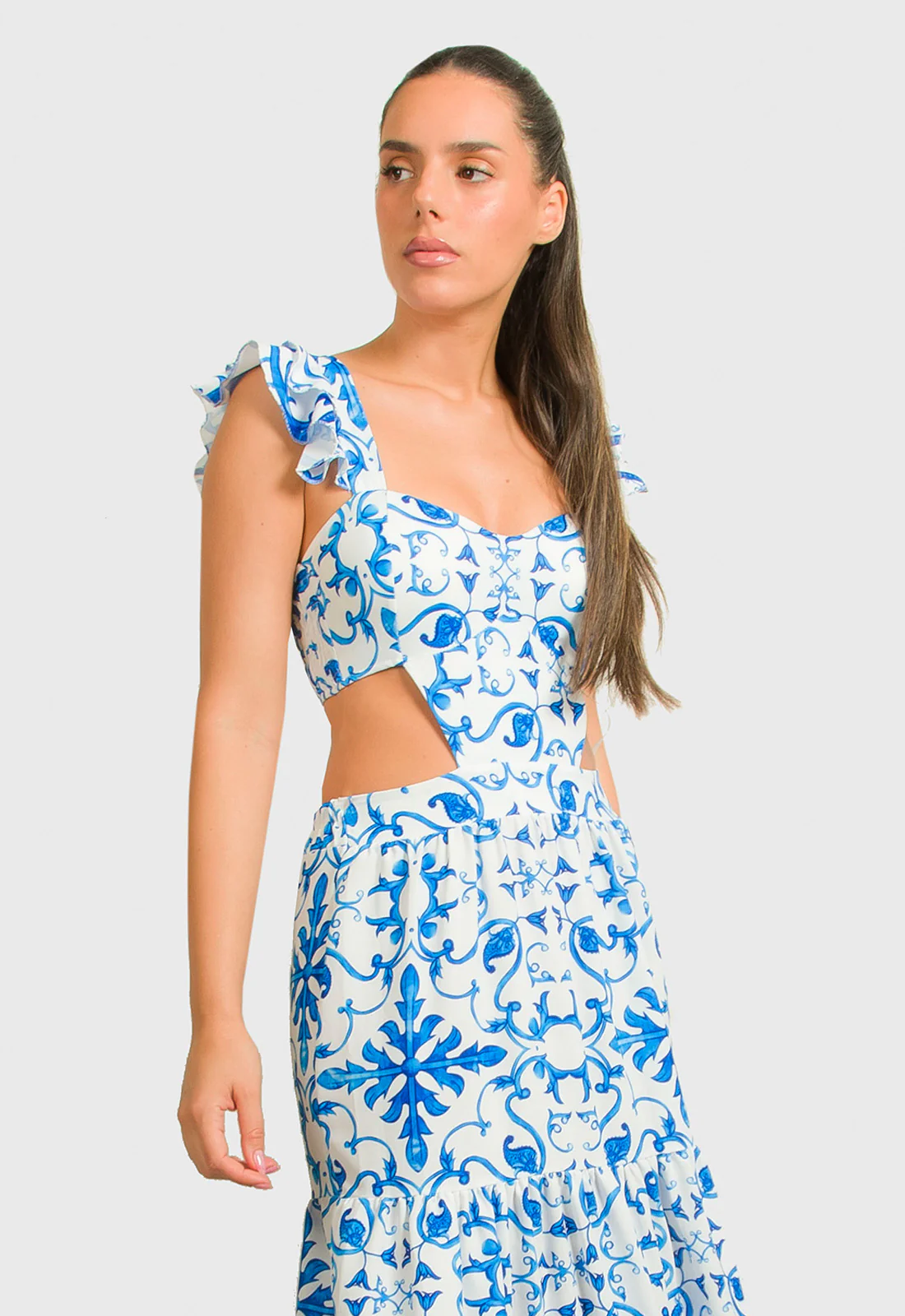 Rochie POSITANO Dama Lunga Cu Imprimeu Si Decupaje, Marime Universala, 2 Culori [5]