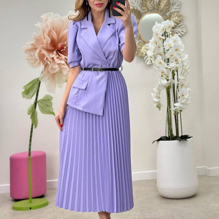 Imbracaminte Dama - Rochie sacou cu fusta plisata si curea inclusa – stil elegant casual, talie universala, diverse culori
