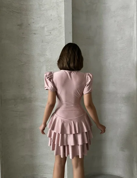 Rochie scurta baby doll din lycra cu volane, strasuri si maneci bufante – marime universala [1]