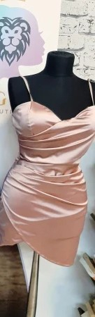 Imbracaminte Dama - Rochie scurta din satin cu bretele