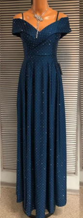 Imbracaminte Dama - Rochie lunga satin-lycra eleganta cu decolteu inima, bretele subtiri si slit lateral – croi maxi, marime universala S-M