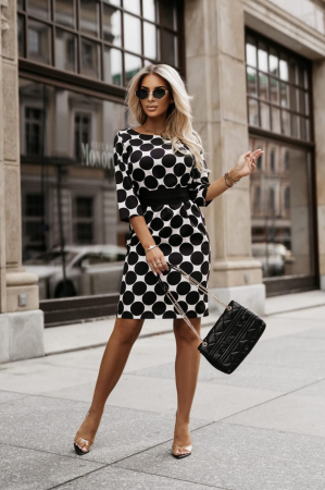 Imbracaminte Dama - Rochie Midi cu Model si Maneca Trei Sferturi