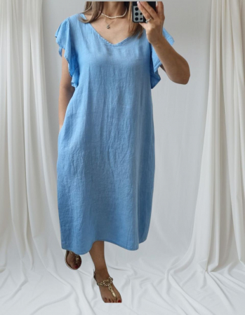 Imbracaminte Dama - Rochie vaporoasă din in 100% cu mâneci cu volane – Croială lejeră, culori pastelate