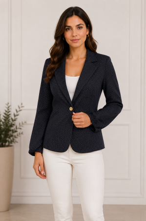 Sacouri Dama - Sacou dama bleumarin cu maneca 3 sferturi si model discret cu buline