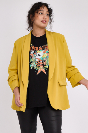 Sacou Plus Size cu Maneca Incretita si Detalii de Buzunare Imbracaminte Dama - Sacou Plus Size cu Maneca Incretita si Detalii de Buzunare