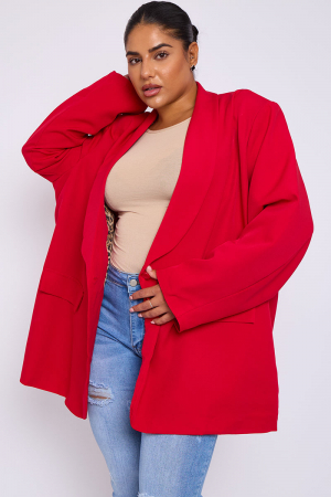 Sacou Plus Size cu Maneca Incretita si Detalii de Buzunare Sacouri Dama - Sacou Plus Size cu Maneca Incretita si Detalii de Buzunare