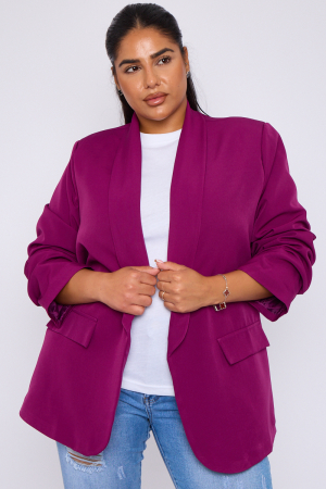 Imbracaminte Dama - Sacou Plus Size cu Maneca Incretita si Detalii de Buzunare