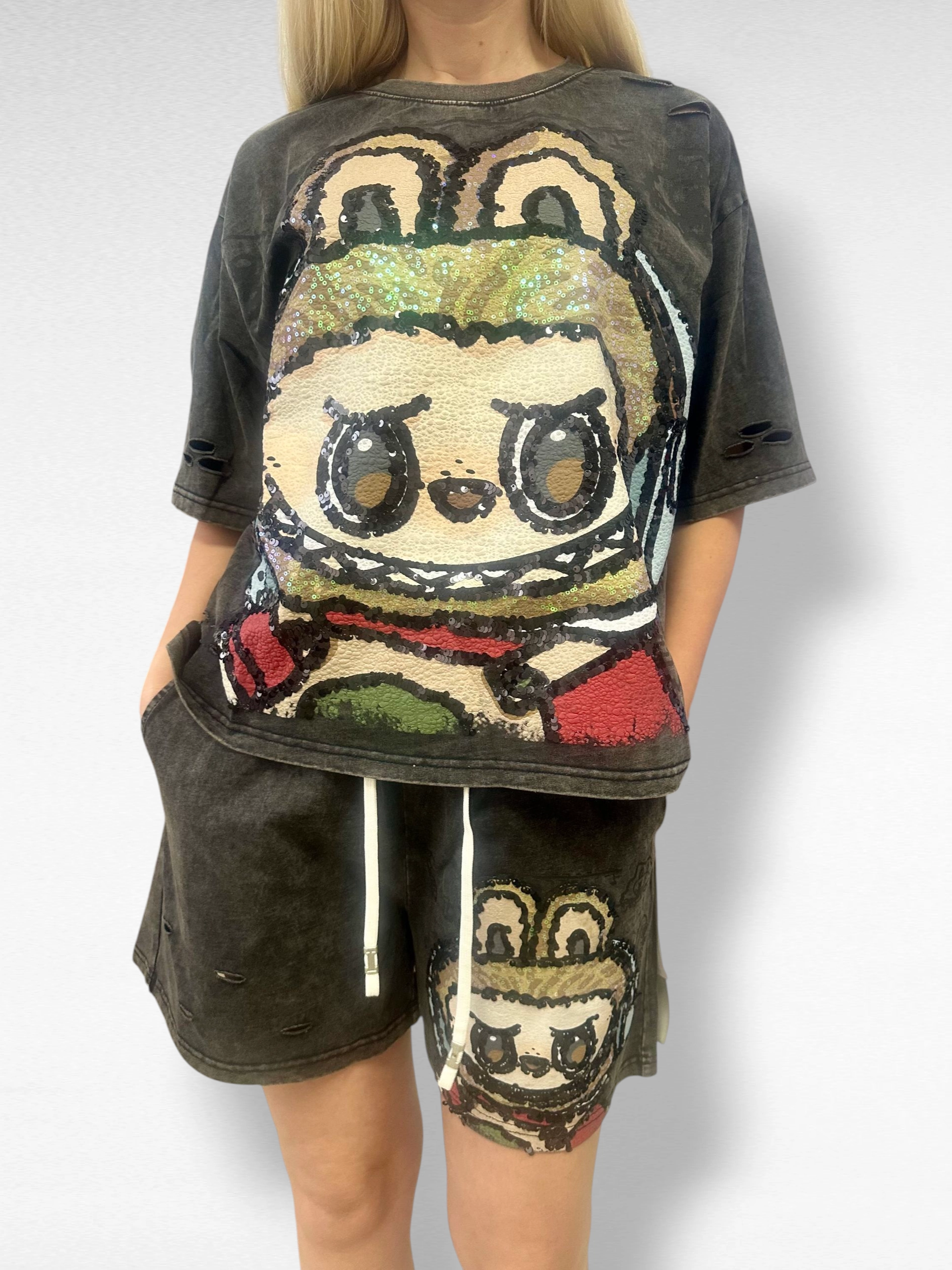 Set Bumbac Premium Tricou Si Pantaloni, Marime Universala, Mickey Mouse/Monster [3]
