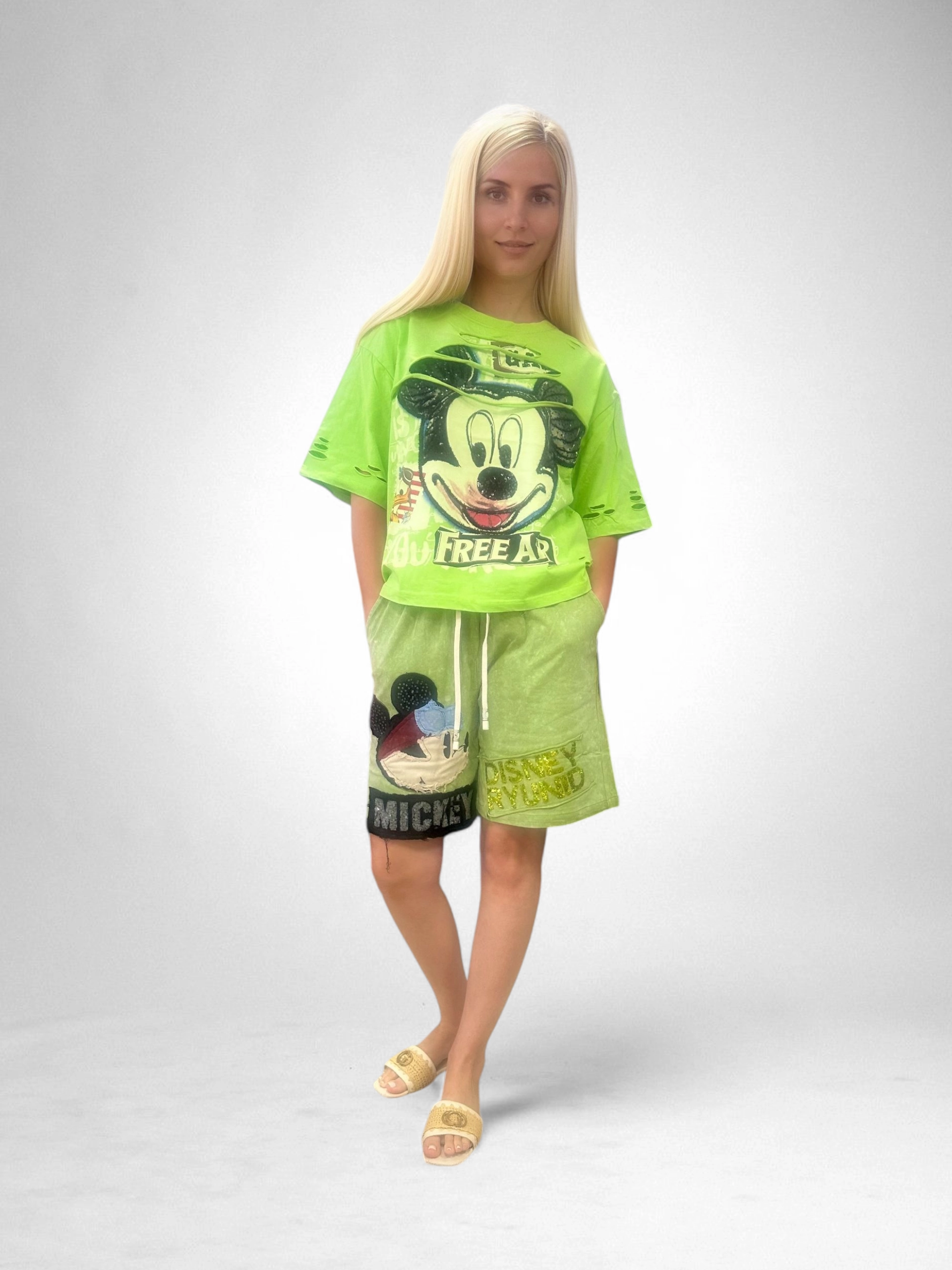 Set Bumbac Premium Tricou Si Pantaloni, Marime Universala, Mickey Mouse/Monster [3]