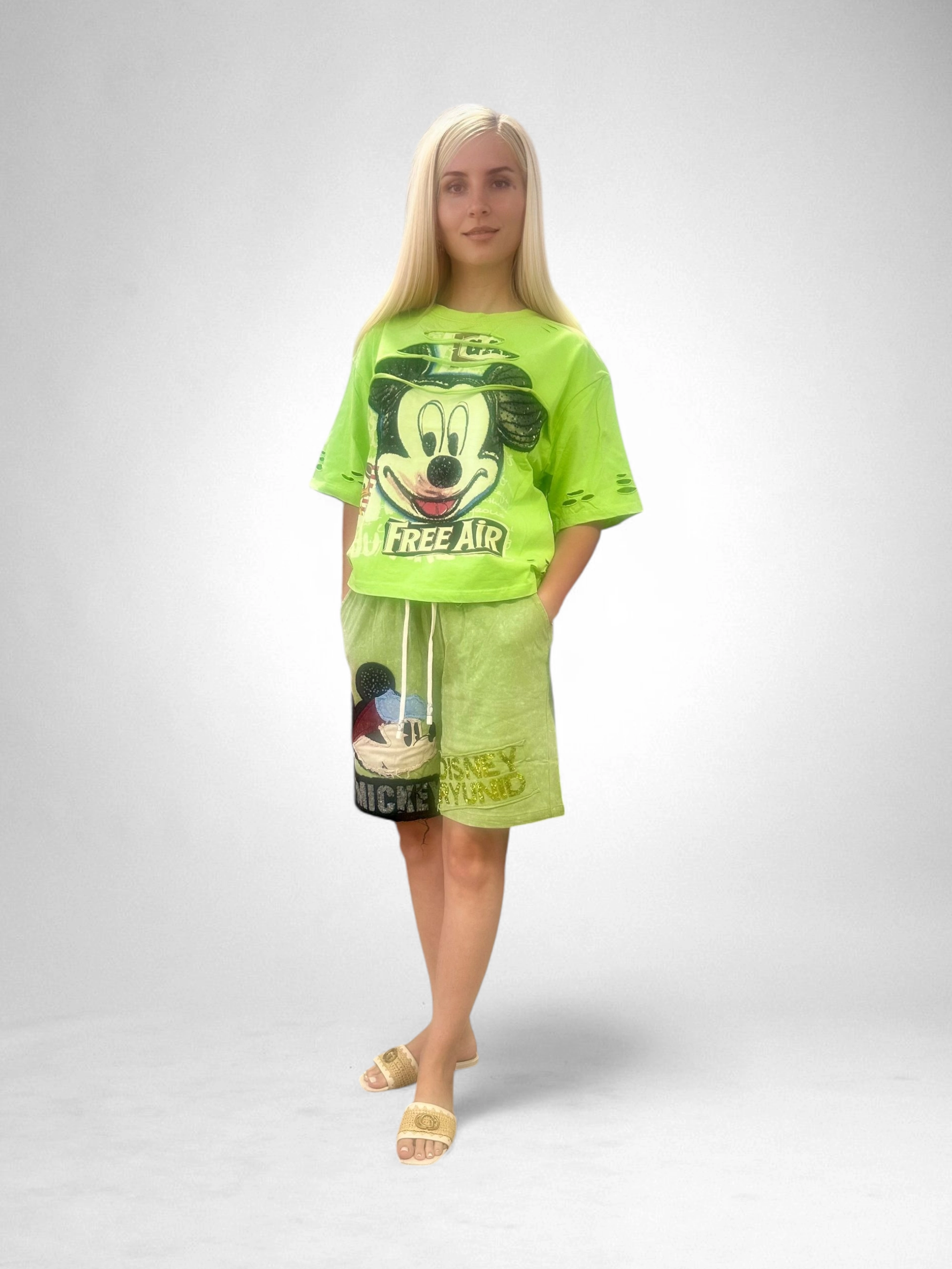 Set Bumbac Premium Tricou Si Pantaloni, Marime Universala, Mickey Mouse/Monster [2]