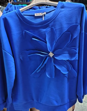 Compleuri Dama - Set Casual Vascoza Cu Elastan, Bluza Cu Floare 3D Si Pantaloni, Talie Unica - CHMS