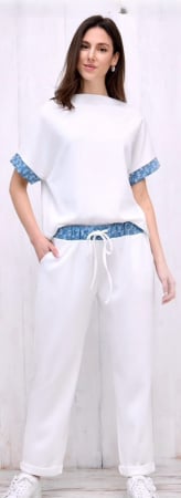 Compleuri Dama - Set Casual Dama, Bluza Cu Maneca Scurta Si Pantaloni, Talie Unica - CHMS