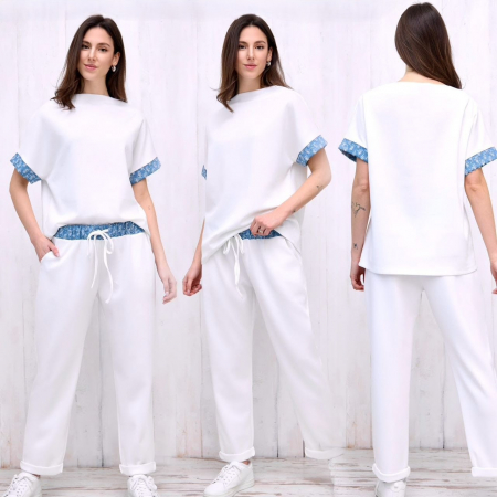 Set Casual Dama, Bluza Cu Maneca Scurta Si Pantaloni, Talie Unica - CHMS [1]