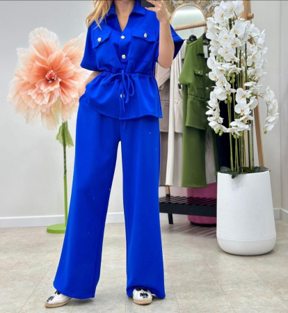 New Entry - Set dama casual cu camasa si pantaloni largi, marime universala S-L, diverse culori