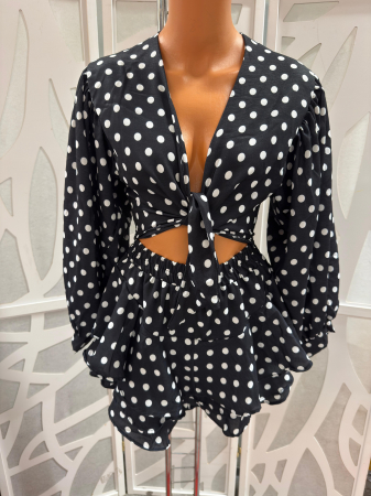 Compleuri Dama - Set dama top cropped cu maneci bufante si fusta-pantalon, imprimeuri variate
