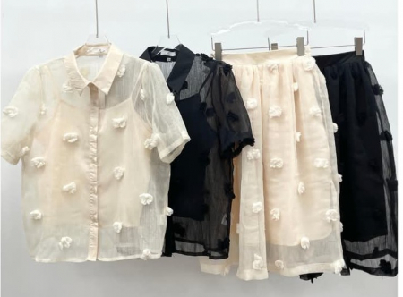 Compleuri Dama - Set Dama Compleu Dama Bluza cu Maneci Bufante & Fusta Midi, Made in Italy - ALN