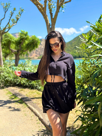 Compleuri Dama - Set dama vara camasa lejera si pantaloni tip fusta gogosar din in – marime universala
