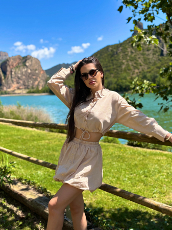 Set dama vara camasa lejera si pantaloni tip fusta gogosar din in – marime universala [2]