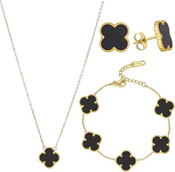Seturi Bijuterii - Set din oțel cu colier, cercei și brățară negru - SET050