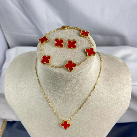 Set din oțel cu colier, cercei și brățară rosu - SET051 [1]