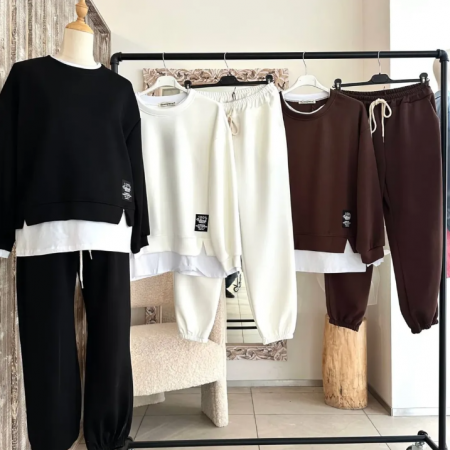 Set Casual Dama Vascoza Cu Elastan, Bluza Si Pantaloni cu elastic, Talie Unica - CHMS [2]