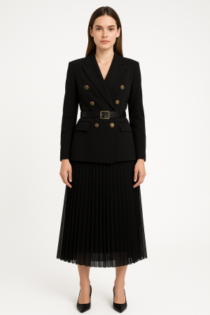 Imbracaminte Dama - Set sacou si fusta plisata eleganta, alb sau negru