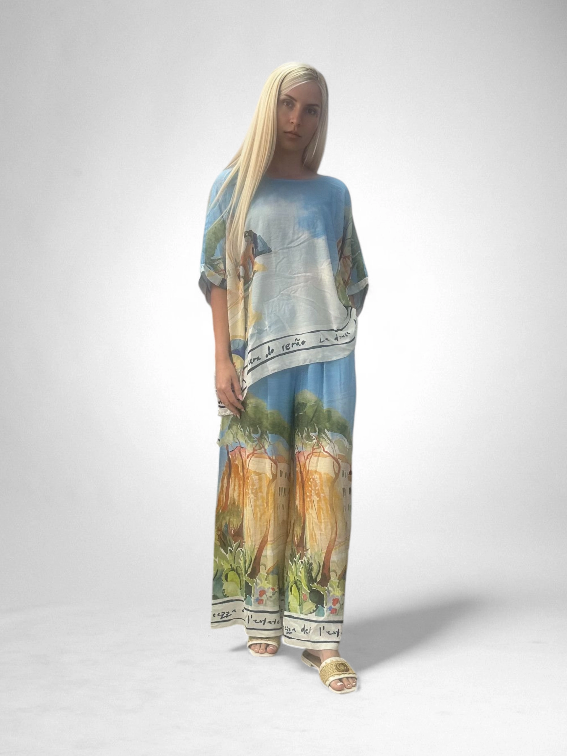 Set Vara Pictat Digital, Marime Universala, Tricou Si Pantaloni Largi [2]