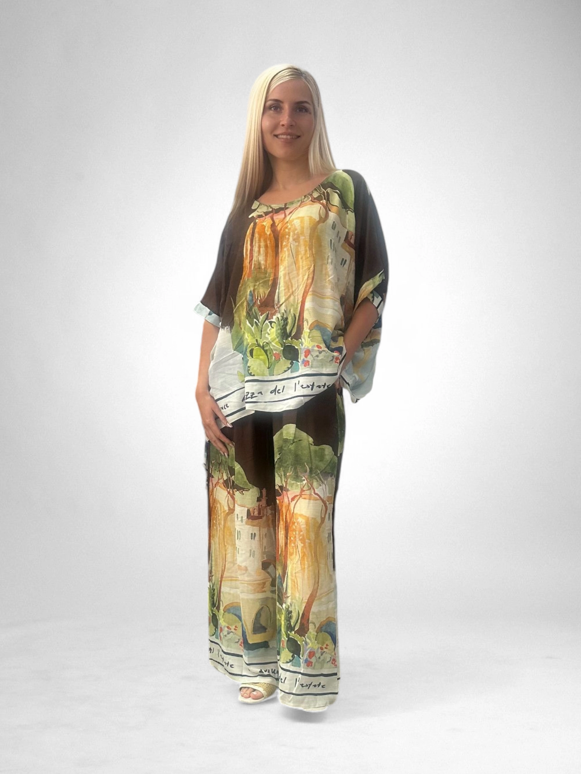 Set Vara Pictat Digital, Marime Universala, Tricou Si Pantaloni Largi [1]