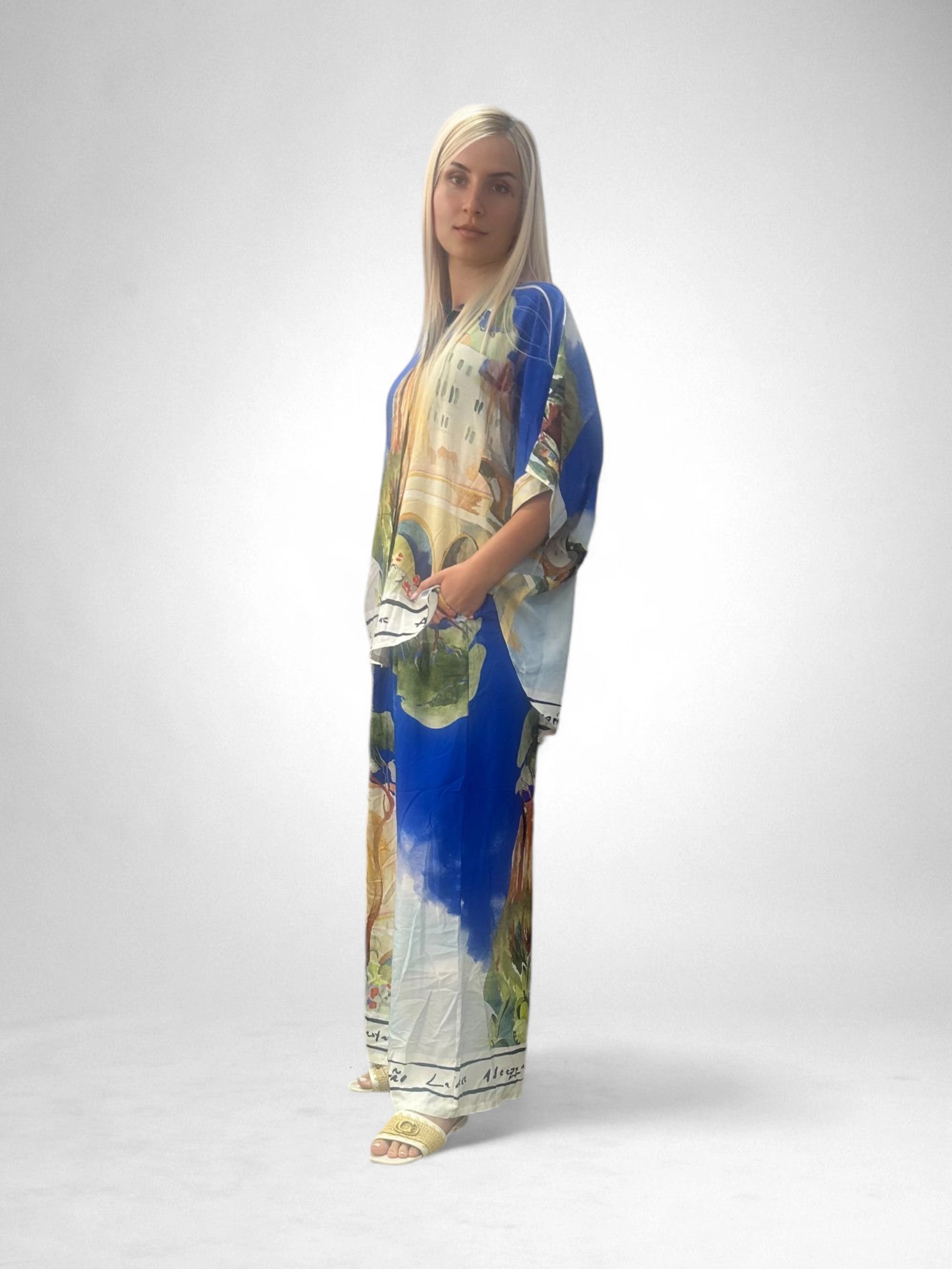 Set Vascosa Racoros Vara, Imprimeu Artistic, Camasa Si Pantaloni Largi, Marime Universala [1]