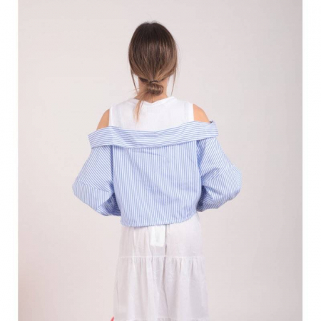 Top casual cu umerii goi si dungi verticale – efect stratificat cu maiou alb si camasa cusuta, marime universala [3]