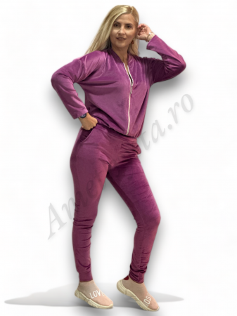Trening Dama de Catifea Kyra - Compleu Bluza cu Fermoar și Pantaloni Fucsia [1]