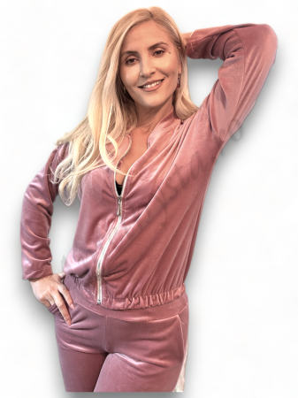 Compleuri Dama - Trening Dama de Catifea Kyra - Compleu Bluza cu Fermoar și Pantaloni Roz