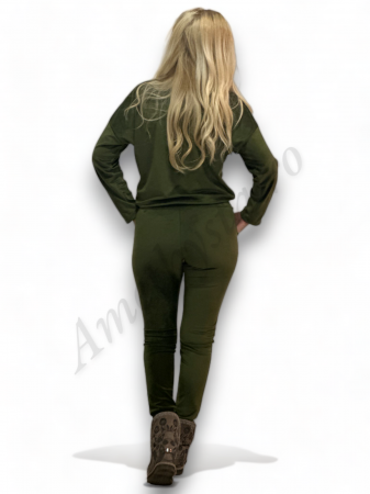 Trening Dama de Catifea Kyra - Compleu Bluza cu Fermoar și Pantaloni Kaky [1]