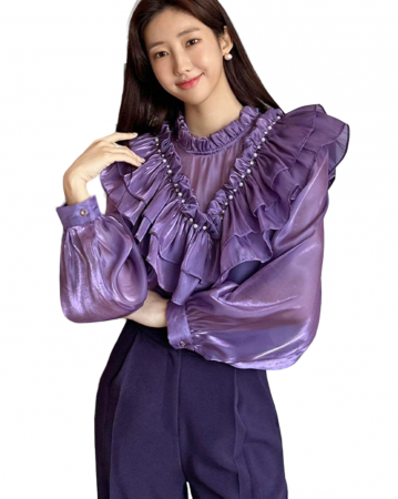 Bluze Dama - Bluză cu volane în formă V și perle