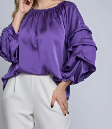 Bluze Dama - Bluza Dama Satin cu Maneci Bufante