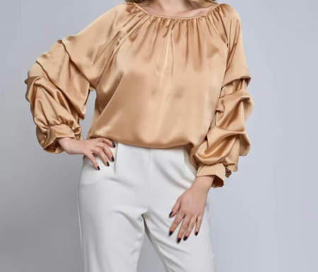 Bluze Dama - Bluza Dama Satin cu Maneci Bufante