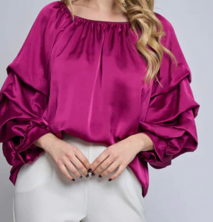 Bluze Dama - Bluza Dama Satin cu Maneci Bufante