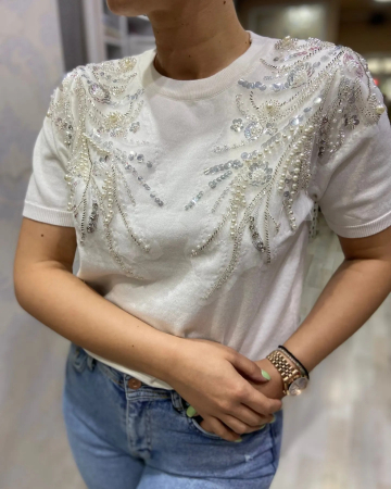 Tricouri Dama - Bluza Dama cu Strasuri - Sunnyside - Maneca scurta