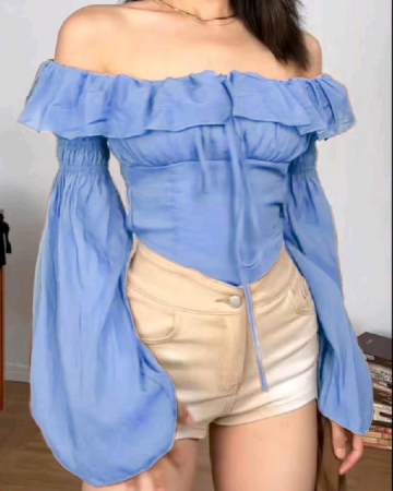 Bluze Dama - Bluza dama cu umerii goi snur si maneci bufante - ST19D1