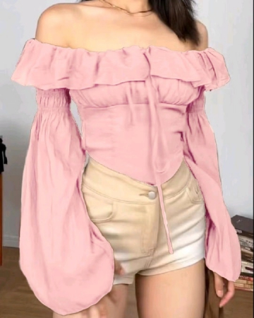 Bluze Dama - Bluza dama cu umerii goi snur si maneci bufante - ST19D1