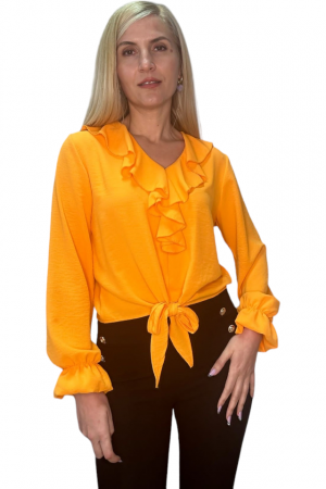 Bluze Dama - Bluza dama cu volane si funda in talie - Jolie - orange