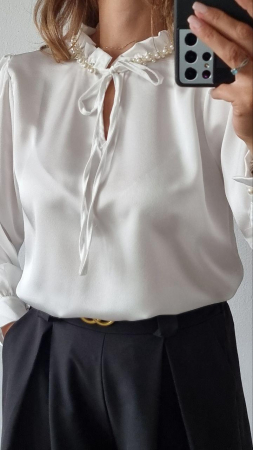 Pulovere Dama - Bluza dama material satinat si guler cu perle - HEB