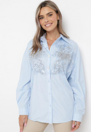 Imbracaminte Dama - Bluza dama ornata cu strasuri - Jewels- bleu