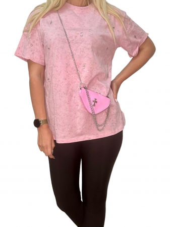 Bluze Dama - Bluza dama pepit cu Geanta cadou si aplicații - roz
