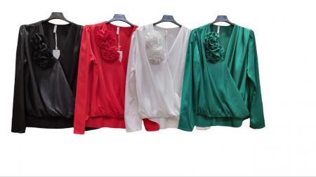 Bluze Dama - Bluza dama din satin cu trandafiri - MoonFlower