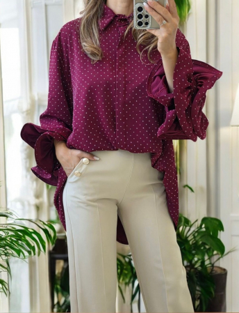 Bluze Dama - Bluza eleganta din vascoza cu pietricele si maneci cu volane – croi larg