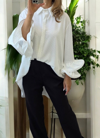 Bluze Dama - Bluza eleganta din vascoza cu pietricele si maneci cu volane – croi larg