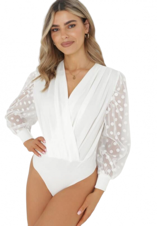 Body Dama - Body cu maneca lunga din tulle cu buline