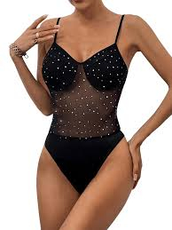 Body Dama - Body dama negru cu strasuri – model sexy semitransparent