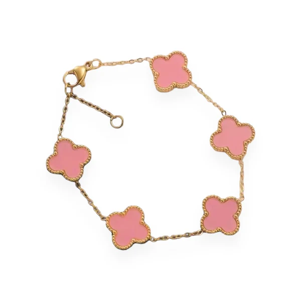 Bijuterii - Bratara din otel cu trifoi circulari roz - BR079